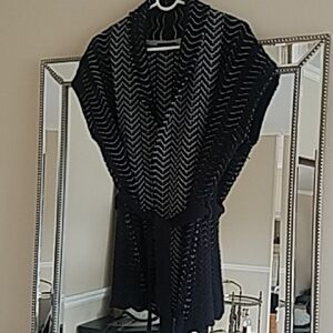 DEX Black and Gray Women's Cardigan Wrap Belted Sweater